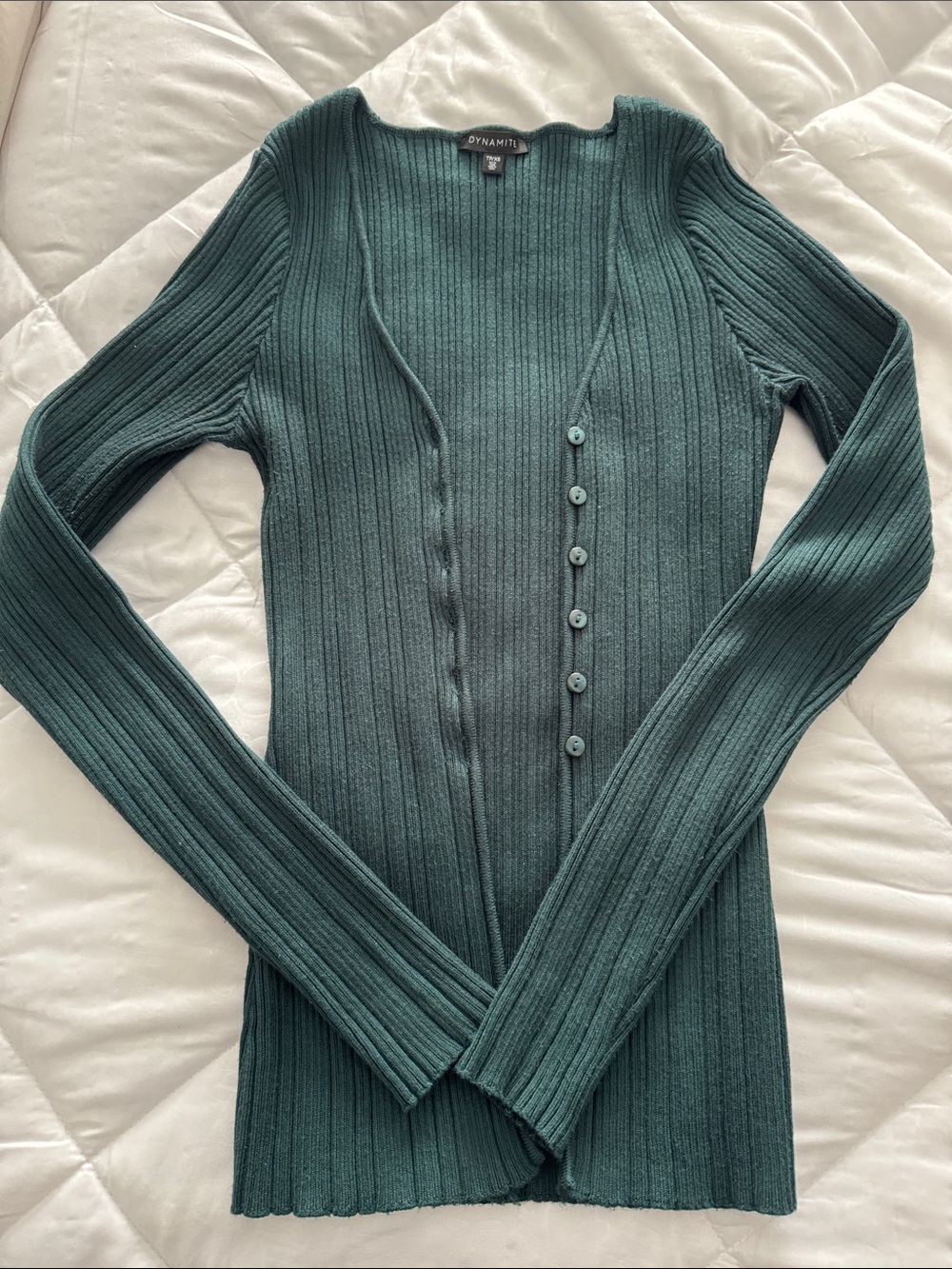 Dynamite Teal Ribbed Button-Up Sweater
 3 For $25